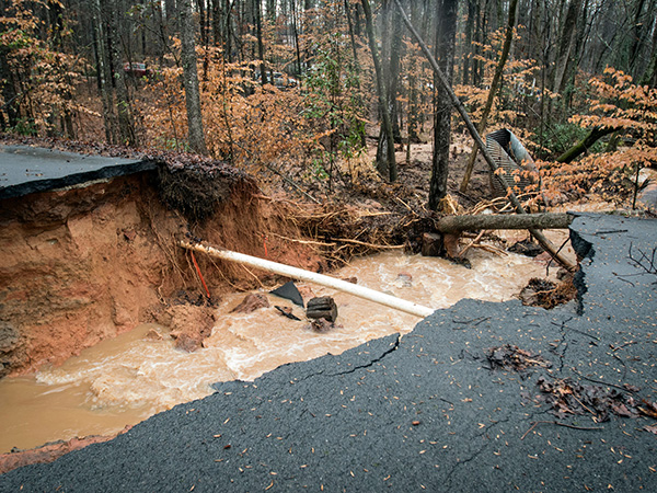 A landslide has caused significant erosion